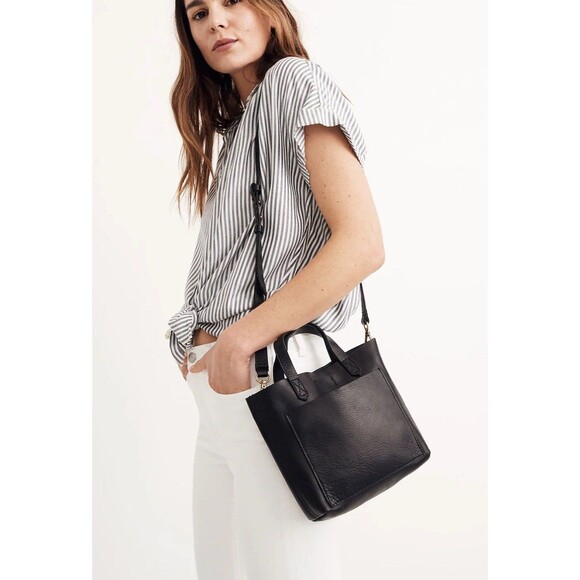 Madewell Transport Crossbody Black Pebbled Leather Gold Hardware EUC - Picture 1 of 11